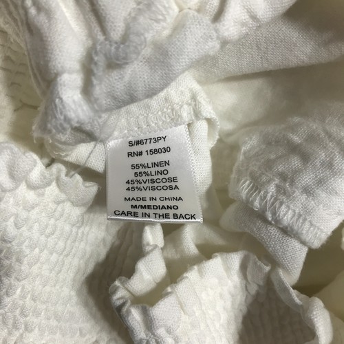 Love Tree White Linen Blend Smocked Waist Drawstring Summer Vacation Shorts Sz M - Bild 7 von 13