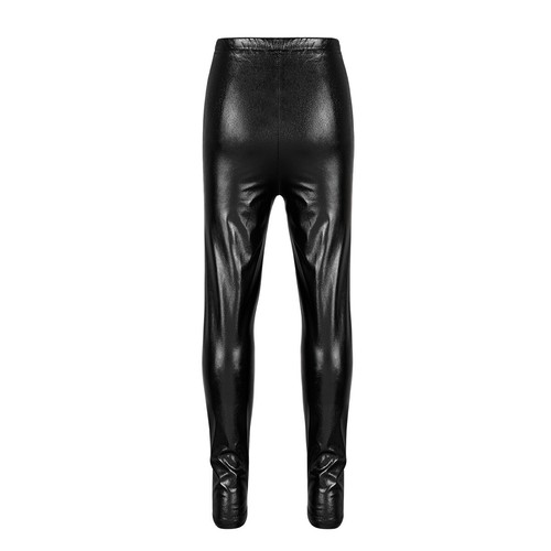 Kids Girls Shiny Metallic High Waist Leggings Dance Footless Stretchy Trousers - Picture 3 of 43