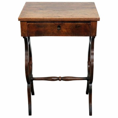 Early Antique Italian Walnut Petite Lyre Base Writing Desk Storage