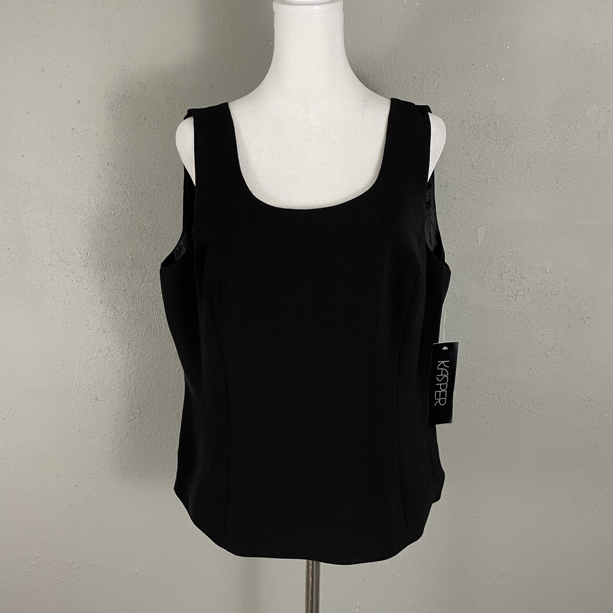NEW Kasper Black Shell Top Size 14 Lined Sleeveless Side Zip