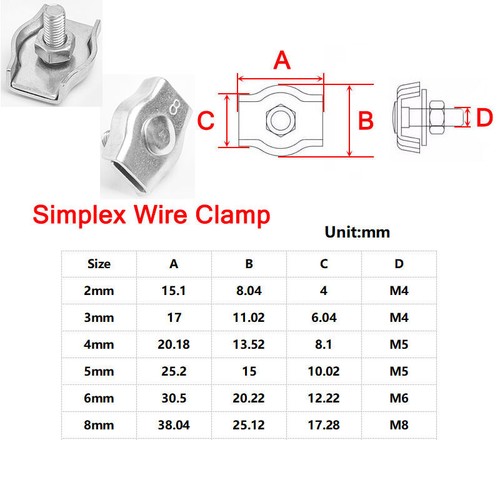 Wire Rope Clamp Thimble Simplex Duplex Various Sizes 304/316 Stainless Steel - Picture 21 of 35