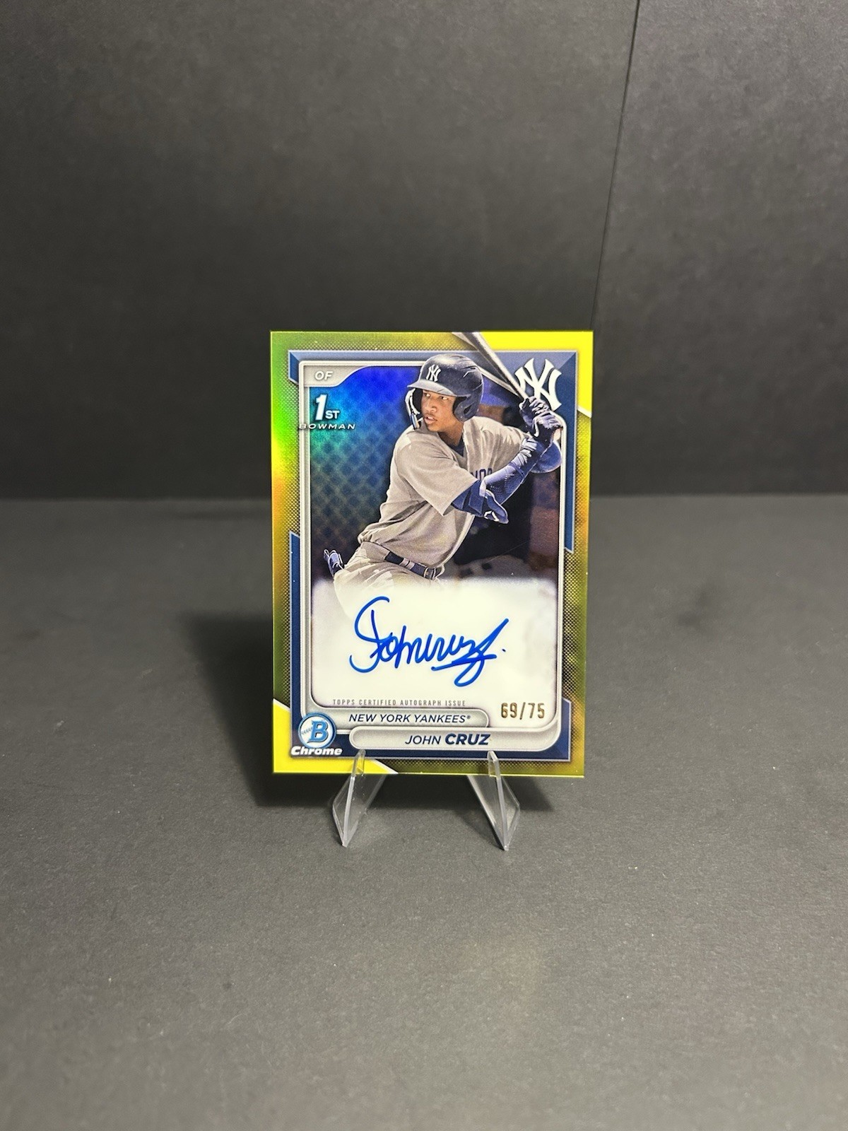 2024 Bowman Chrome John Cruz 1st Yellow Refractor On Card Auto /75 N.Y. Yankees