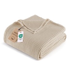 100 Cotton Waffle Queen Size Muslin Blanket Lightweight Breathable Khaki