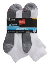 Hanes Men's Big and Tall X-Temp Cushioned with Arch  Vent Ankle Socks, 12 Pack