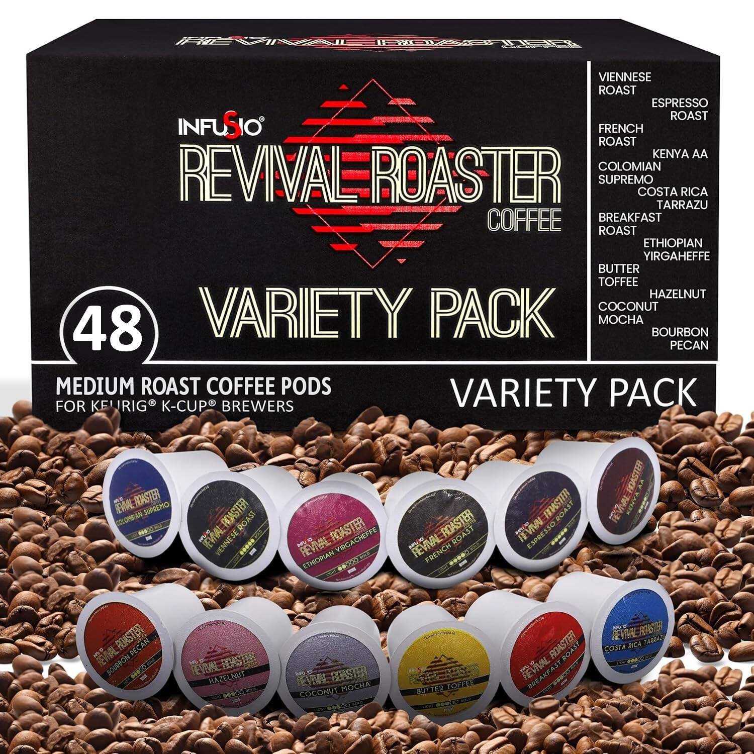 Revival Roaster 96 Count Variety Pack for Keurig Kcups with 10 Different Blends