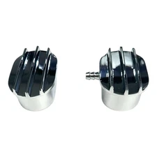 Pair Chrome Oval Finned Aluminum Valve Cover Breathers PCV For 1" ID Grommet