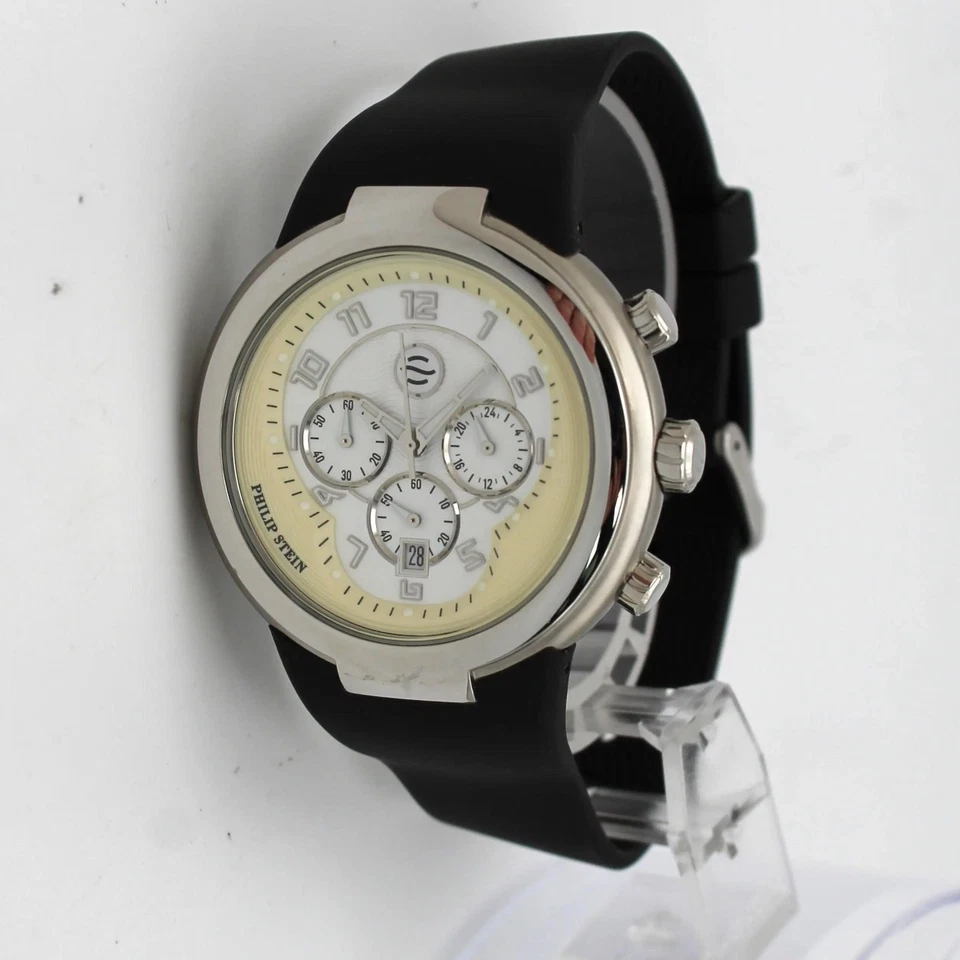 Philip Stein Active 45 mm acero cronógrafo esfera blanca reloj de cuarzo para hombre 32-AW-RBB Foto 2 de 4