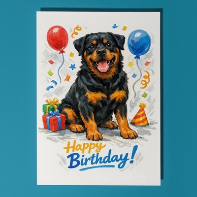 Rottweiler Hund Happy Birthday Karte & Umschlag - personalisiert Freund Familie