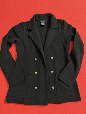 Level Eight Women's Black Pea Coat Jacket Button Front Mid-Length Long Sleeve