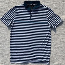 Calvin Klein Men's size M Navy White Blue Striped Short Sleeve Polo Shirt