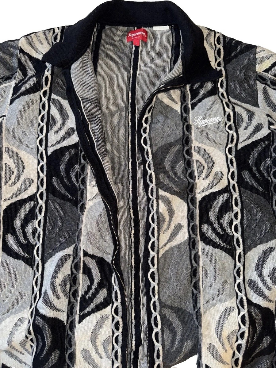 Supreme Abstract Textured Zip Up Polo Black White SS22 Size Large