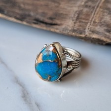 Oyster Copper Turquoise Ring 925 Sterling Silver Anniversary Gift Ring PG9280