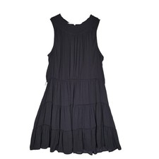 Simply Vera Vera Wang Tiered Mini Dress Womens XXL Black Satin Smocked High Neck