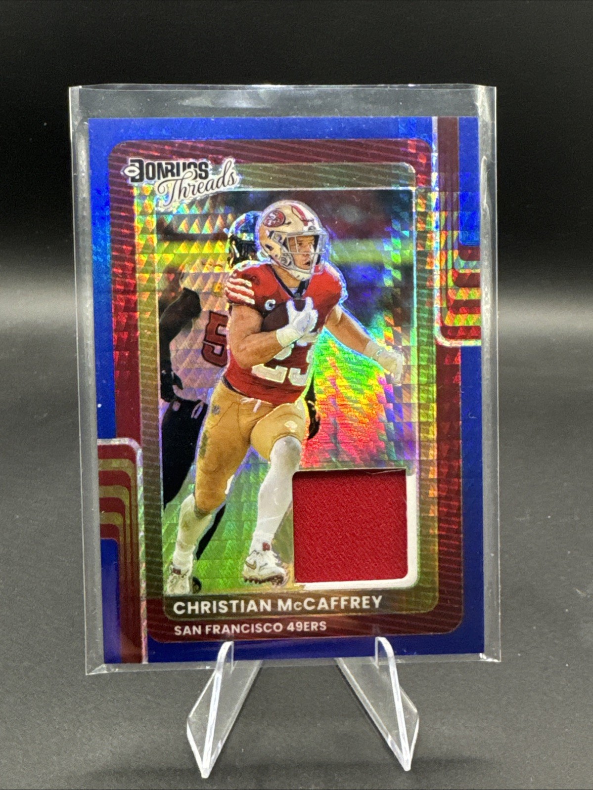 2025 Donruss Optic Christian McCaffrey Blue Hyper Threads Patch #DTBH-CMY 49ers