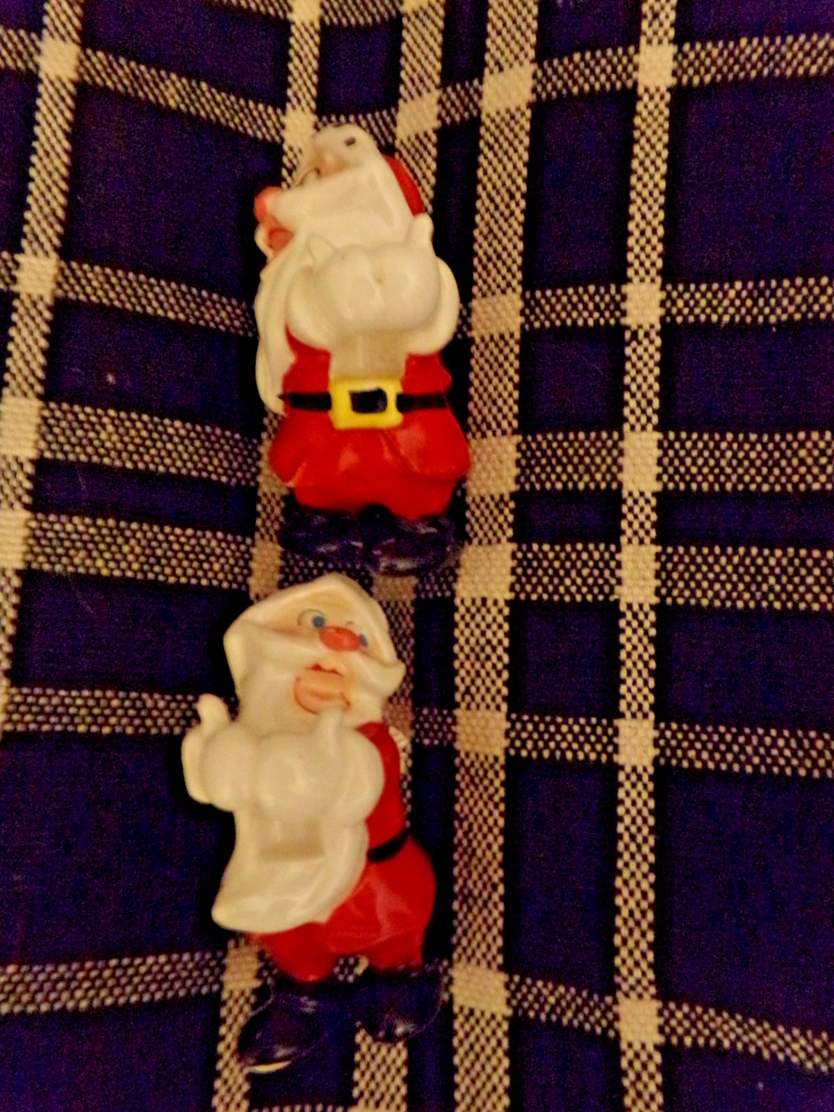 2 Vintage Kreiss Psycho Ceramics Santa Claus candle huggers