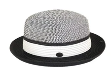 Men's Bently Semi Crushable Fedora Briad Straw Hat Dante DA221 Black White