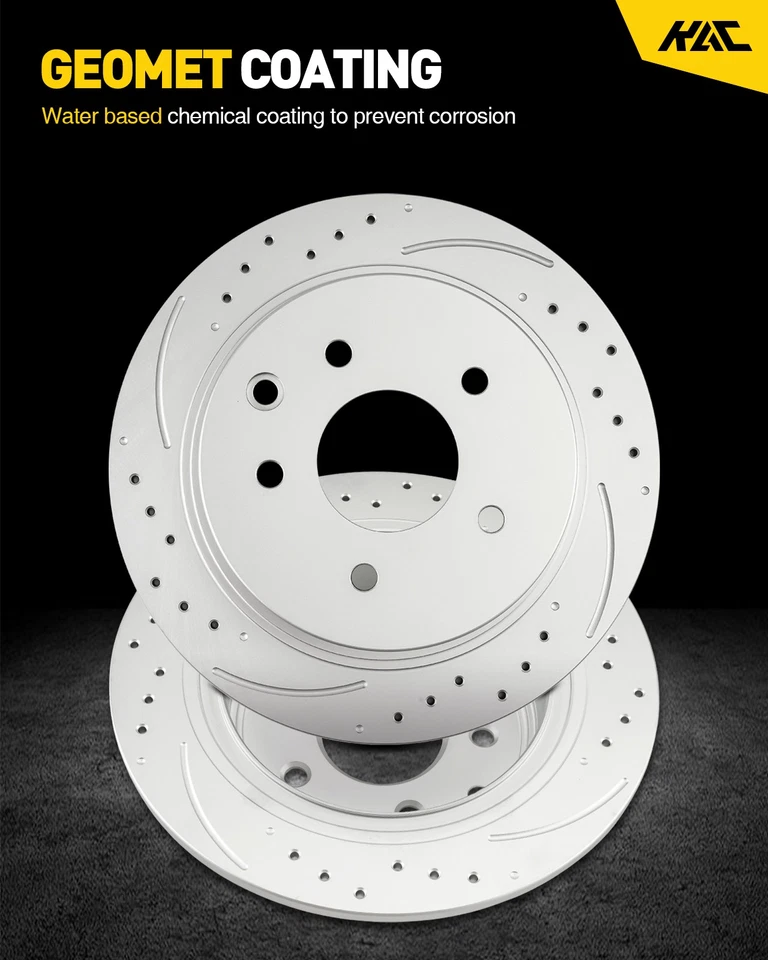 281mm Rear Drilled Slotted Brake Rotors Pads Kit for 2010-2012 Lexus HS250h - Image 3 of 4