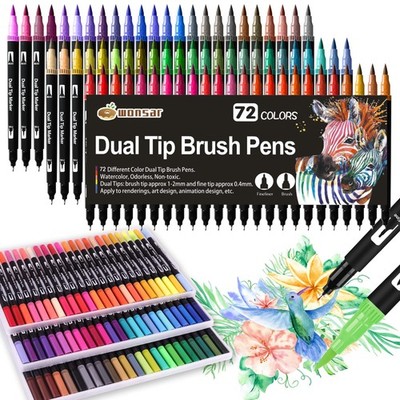 Dual Brush Pen Set, 72 Colors Felt Tip Pens Thick and Thin for Kids Brush Sti...