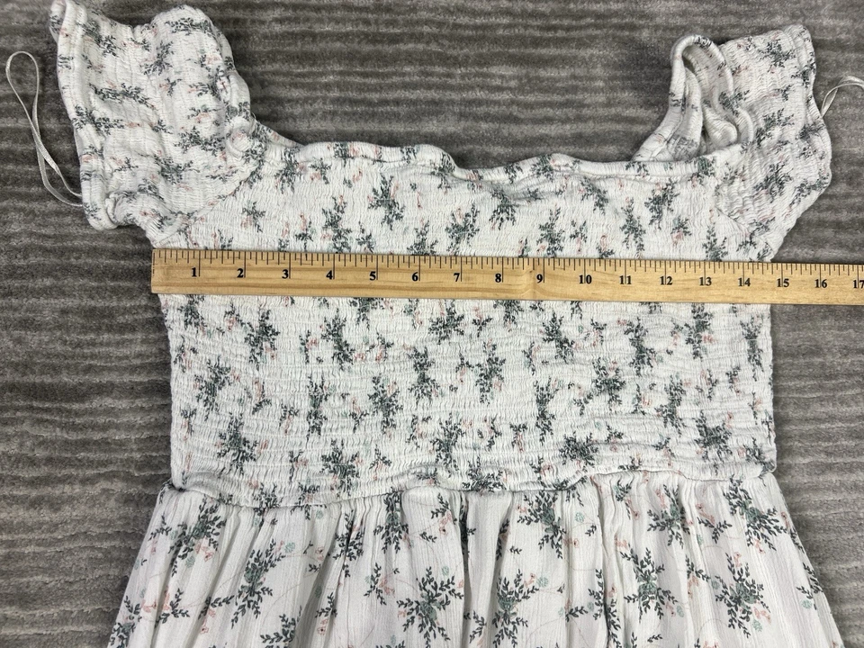 Vestido Roxy Para Mujer XL Blanco Floral Manga Corta Calado Midi Forrado Viscosa Algodón Foto 4 de 4