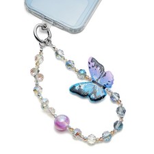 Butterfly Phone Charm for Women, Crystal Beaded Wrist Strap Lanyard with Teth...