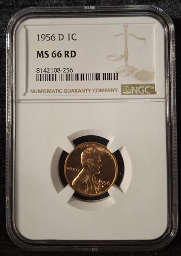 1956 D Lincoln Cent NGC Graded MS 66 Red. Nice Bright Coin.