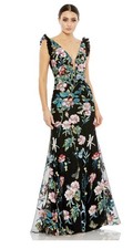 Mac Duggal 68273 Sz 6 Embroidered Floral Plunge Neck Trumpet Gown