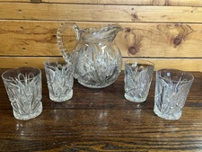 Antique AMERICAN BRILLIANT ABP Cut Crystal Glass PITCHER & TUMBLER SET