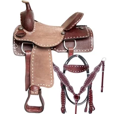 SS Comfytack Western Horse Ranch Roping Cowboy Saddle Leather Tack Set Brown/Tan