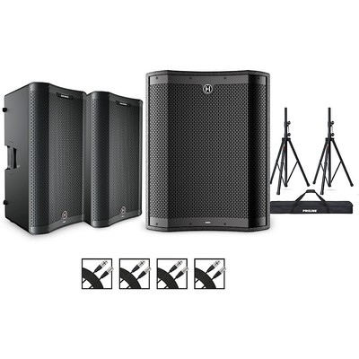 Harbinger VARI 3000 Powered Speakers Package w/VS18 Sub/Stands/Cables 15'' Mains