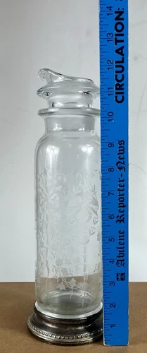 Heisey ORCHID 2 Piece Glass Cocktail Shaker w STERLING SILVER Base - READ* - Picture 11 of 11