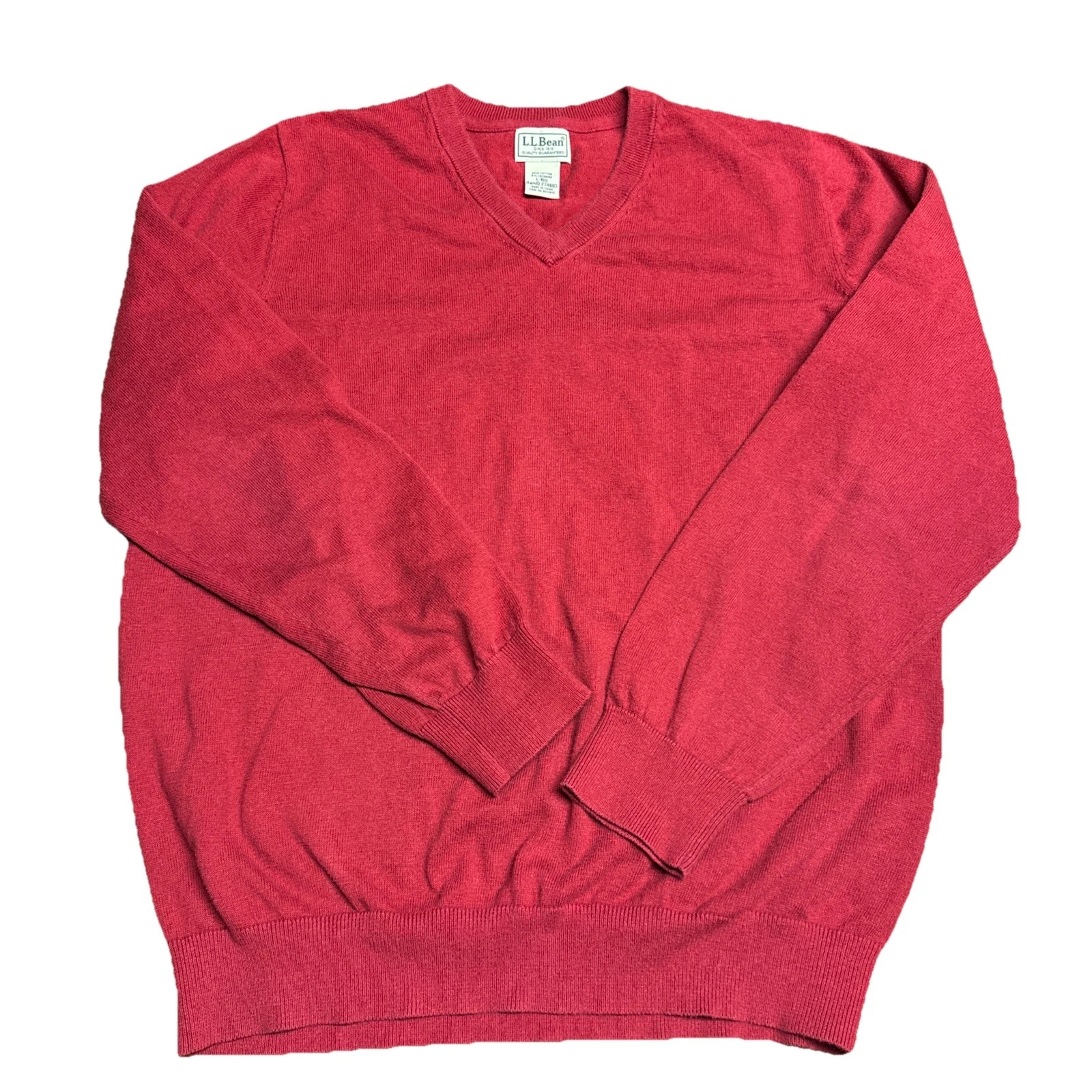L.L. Bean Men's Red V-Neck Cotton Cashmere Blend Sweater Size Large Preppy