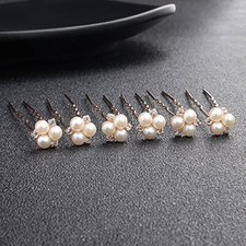 6 PCS Rose Gold Wedding Pearl Hair Pins for Brides Bridal Rhinestones Updos