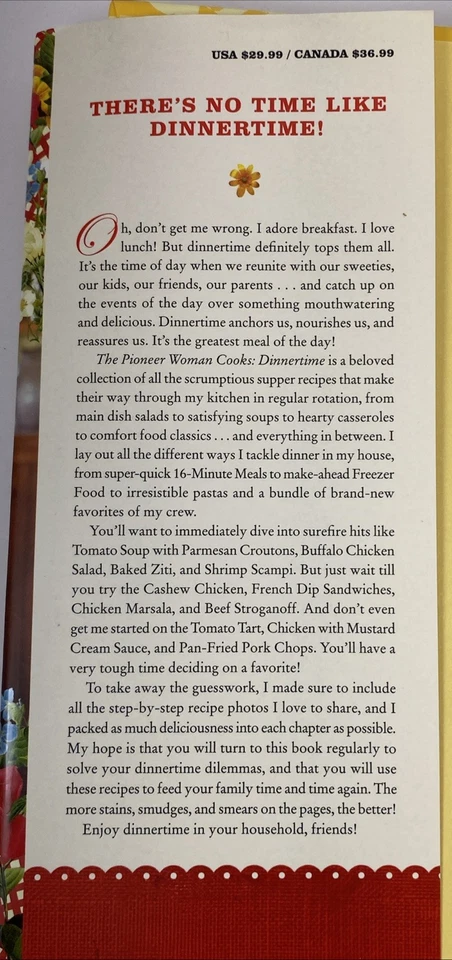 Pioneer Woman Cookbook Dinnertime Ree Drummond 1st Ed Illustrated Hardcover 2015 Foto 2 de 4