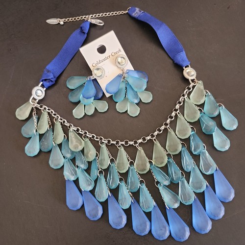 Coldwater Creek Halskette & Ohrringe Sea Blues & Green Tropic Drops 17,5 - 20,5" - Bild 2 von 6