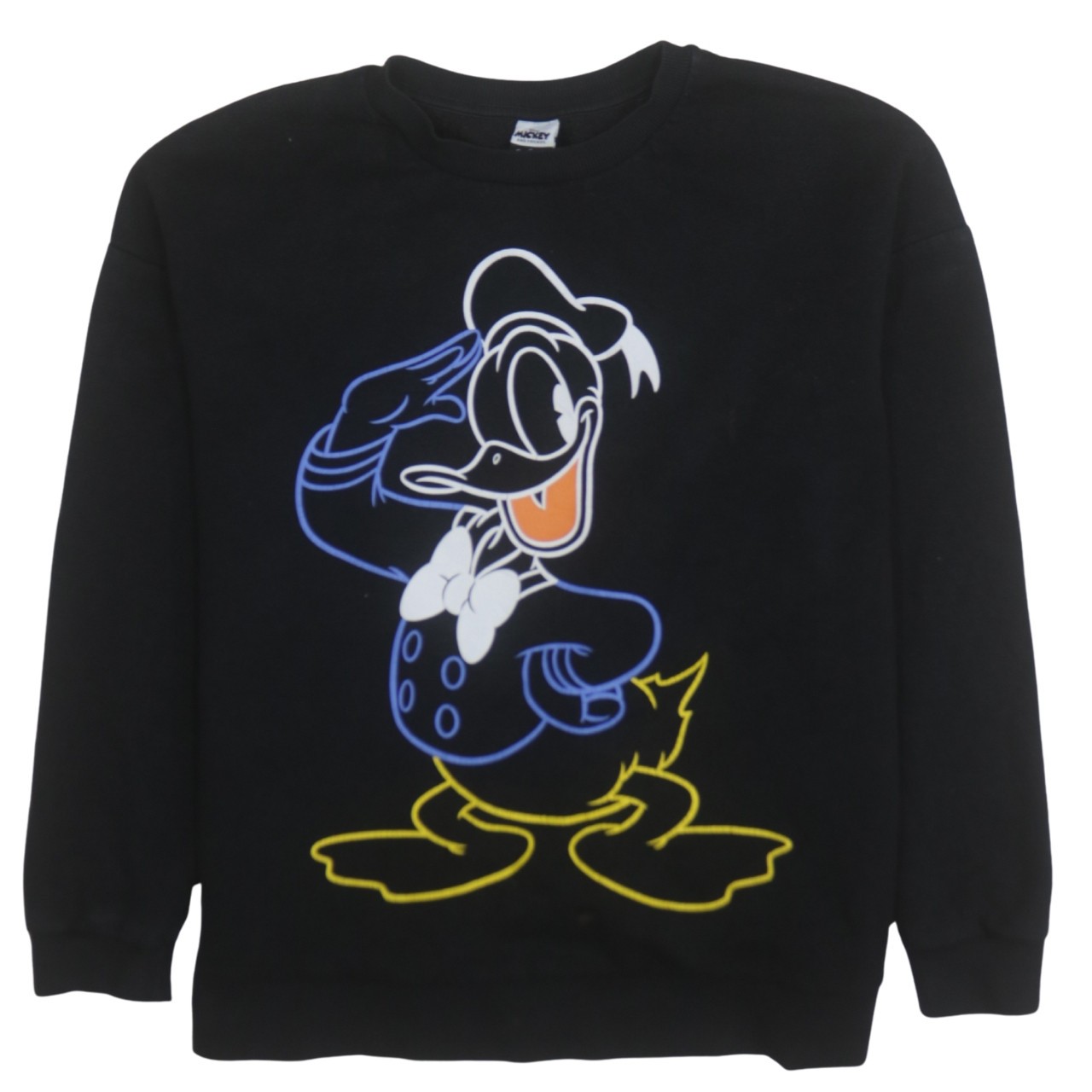 Disney Womens Sweatshirt Black Donald Duck Graphic Fleece Raglan Crew Neck L