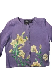 Michael Simon Event Size M lavender Floral Button Down Front Cardigan