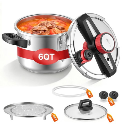 #ad Pressure Cooker 6.3Qt Pressure Cooke Stainless Steel Glass Lid Steaming Rack $59.97