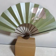 Folding Sensu Fan Maisenmos green with flower letter silver cloth her