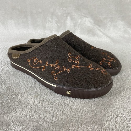 Keen Trillium Womens Mule Clogs Size 8.5 Brown Felt Wool Embroidered Slip On NEW