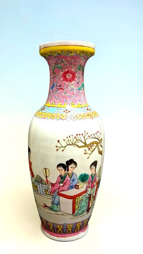 Vintage Mid Century Famile Rose Vase Jingdezhen Hand Painted Porcelain Figures