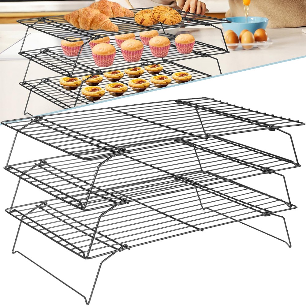 3 Etagen Abkühlgitter Rechteckig Stapelbares Mehrweg Kuchengitter Backutensilien