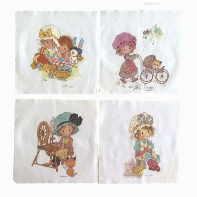 Vtg 70s Nakanishi Japan Drawing Board Greeting Cards Fabric Quilt Blocks 8''x8''