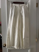 NEW Laura Ashley Ivory Wide Leg Linen Cotton Side Pockets Pull on Pants Size S