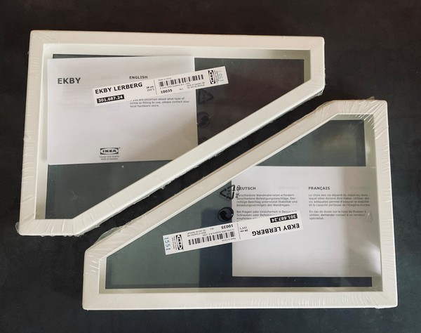 IKEA EKBY Lerberg PAR DE SOPORTES DE ESTANTE DE METAL BLANCO 11" NUEVO SELLADO NOS descontinuado