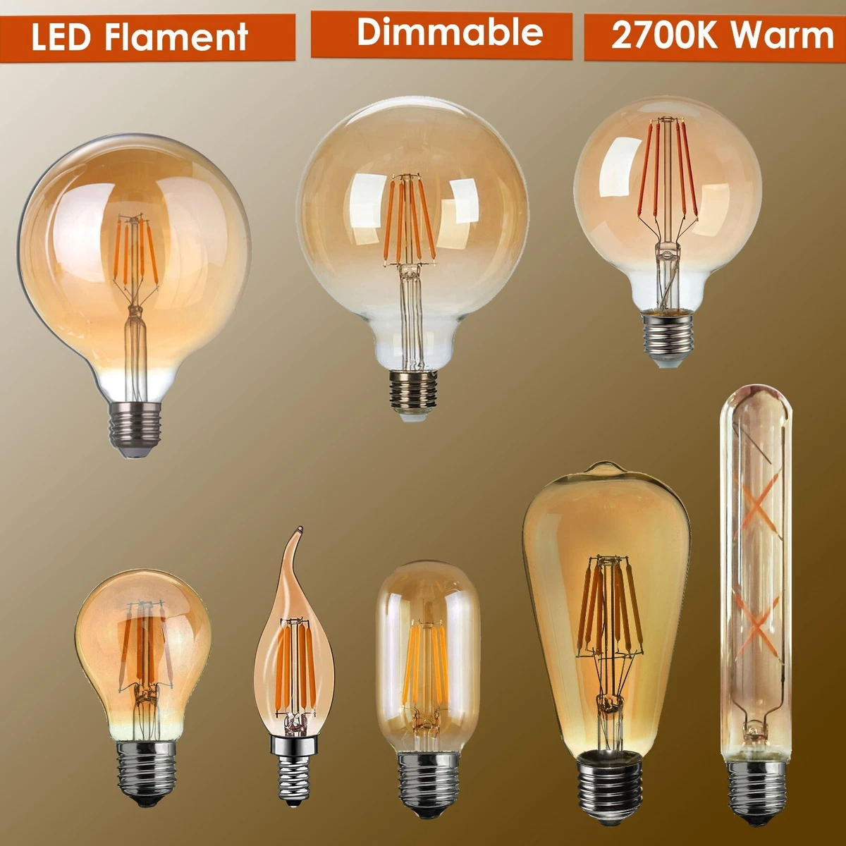 E14 E27 LED Light Bulbs Retro Warm Amber Filament 240V Vintage Edison Light  Bulb