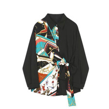 Men Loose Patchwork Blouse Lapel Asymmetrical Shirt Tops Casual Long Sleeve Tops