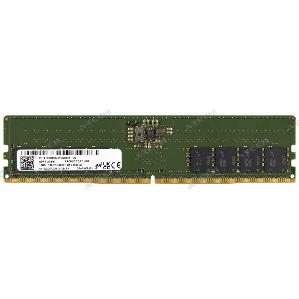 Micron 16GB 1Rx8 PC5-4800 DIMM DDR5-38400 288-Pin Non-ECC Desktop Memory RAM 1x - Image 2 of 4