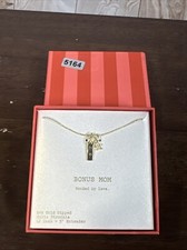 14k Gold Dipped mam Tag With Cubic Zirconia Flower Pendant Necklace- A New Da