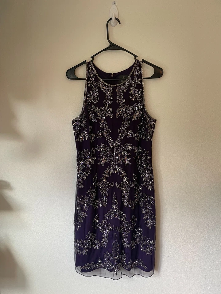 Women's Adrianna Papell Sequin Mesh Dress Purple Size 12 - Image 2 of 4