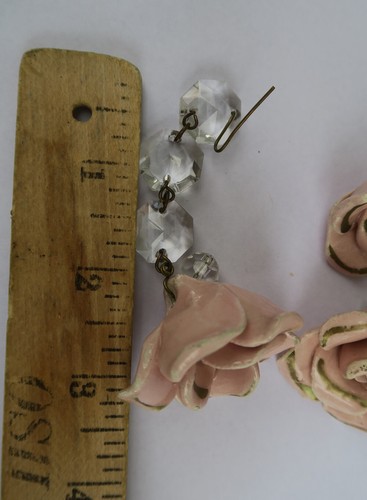 2 Prism Porcelain Pink with gilt highlights Rose Chandelier lamp Capodimonte par - Picture 3 of 10